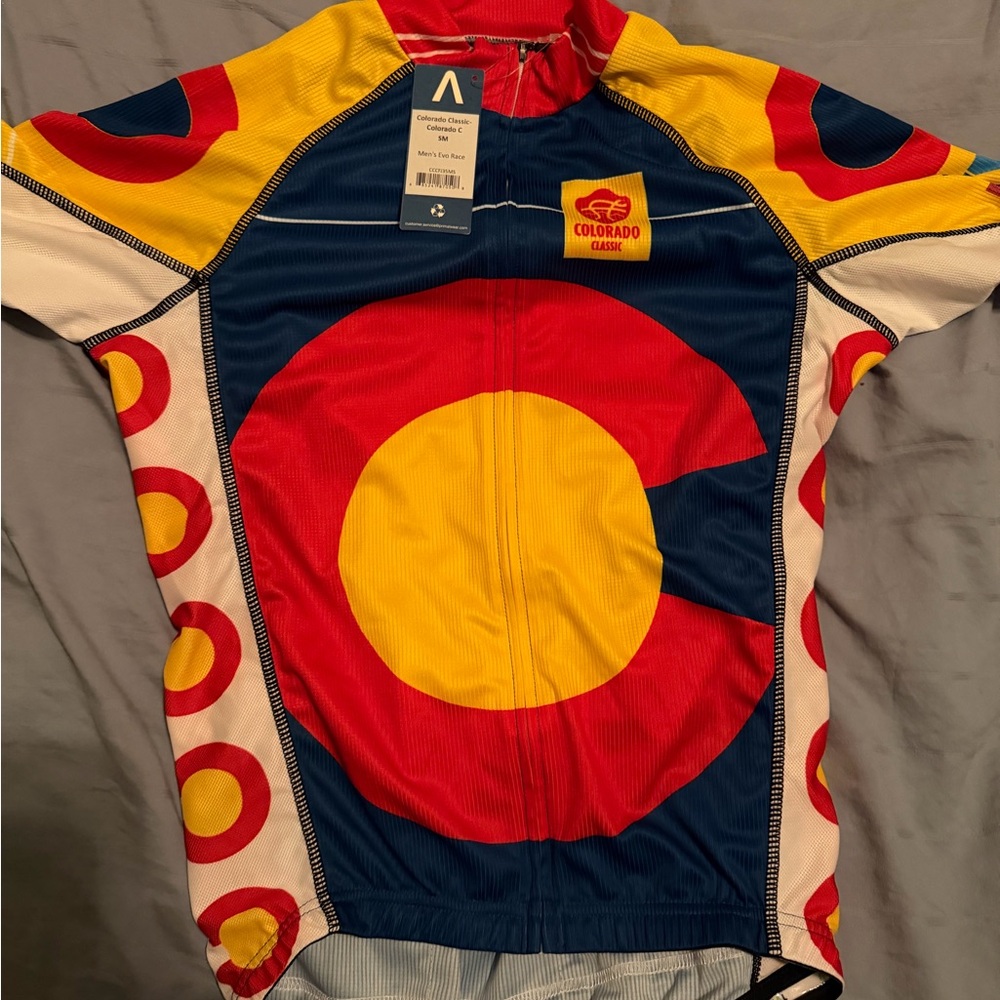 Colorado Primal Men's Race Cut Cycling Jersey - Red, Yellow, Blue